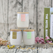 three wicks soy scented candles in white glass cup with gift box